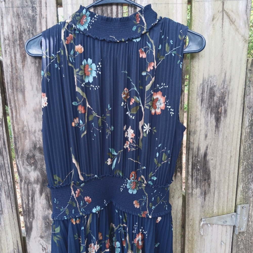 NANETTE NANETTE LEPORE Floral Navy Pleated Sleeveless Dress 14 - Picture 2 of 6